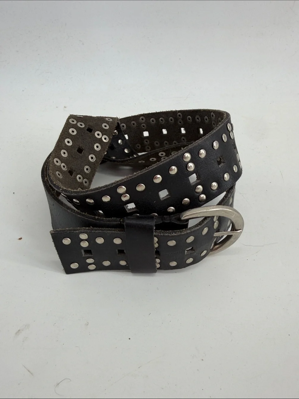 Vintage leather black studded rock n roll emo grunge belt sz L